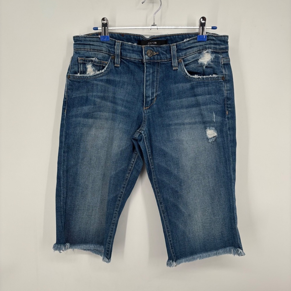 Joe's Jeans Renah Distressed Denim Bermuda Shorts Frayed Raw Hem Size 26